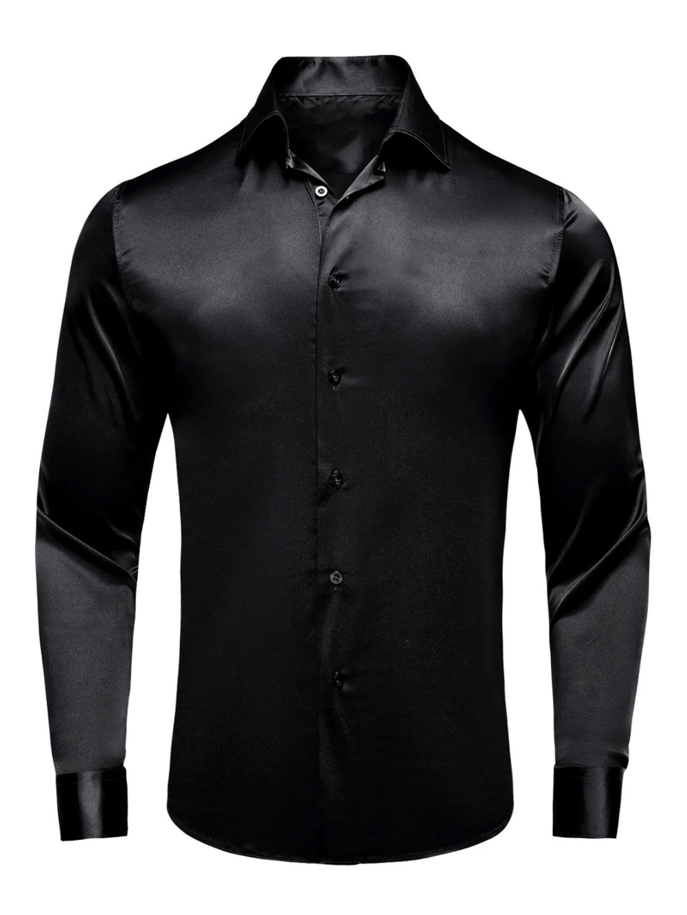 Men's Black Satin Dress Shirt - Classic Formal Long Sleeve